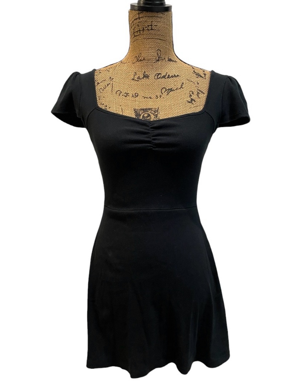 wild fable Black Ribbed Puff Sleeve Mini Dress